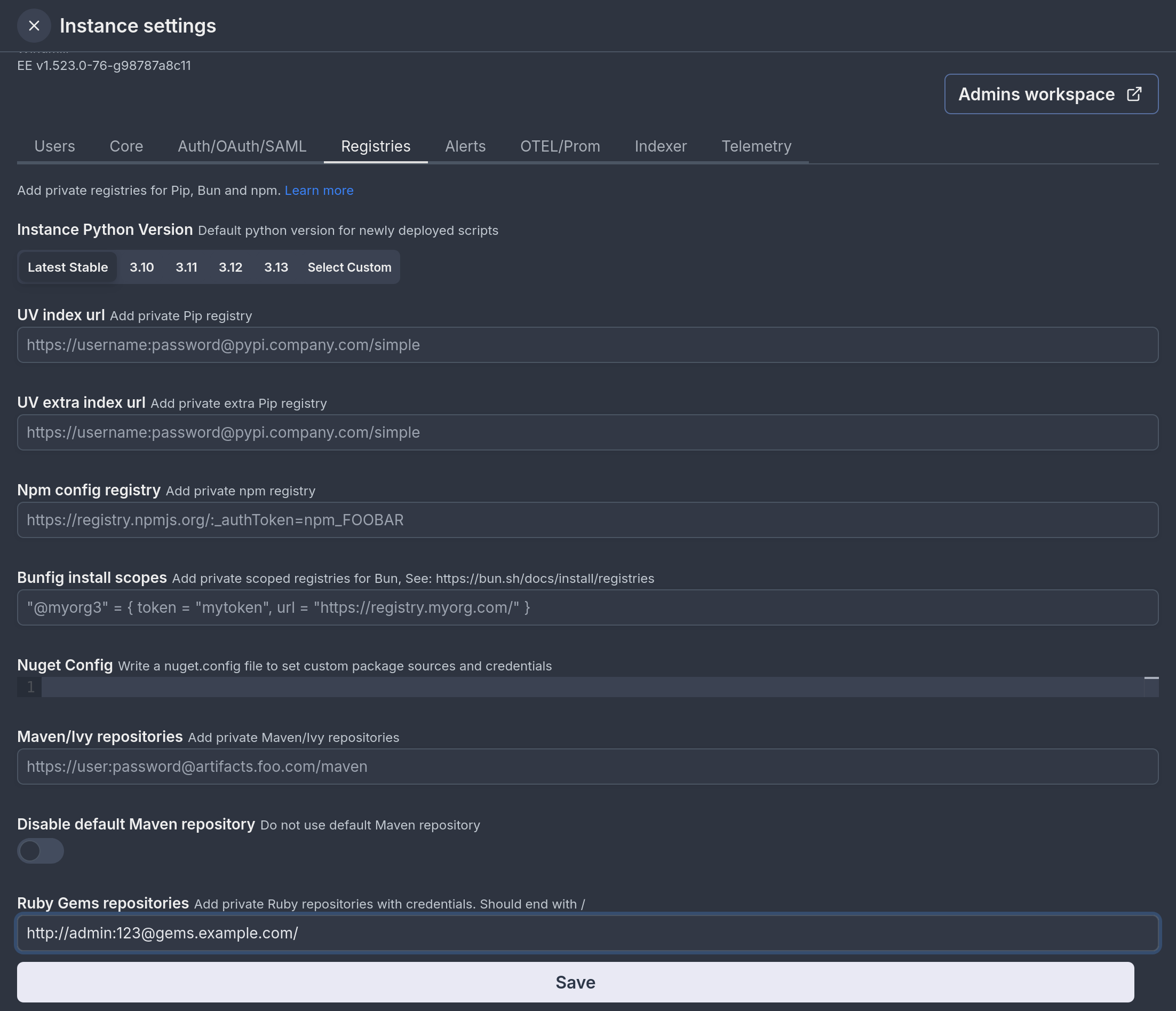 Ruby Private repos Instance Settings